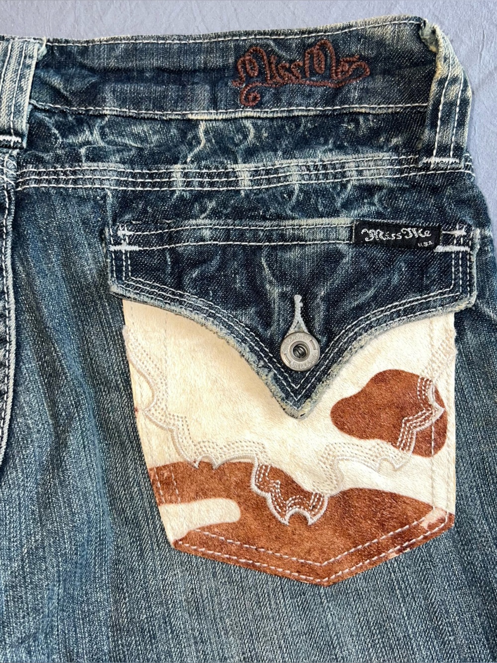 Miss Me Jeans Womens 27 Bootcut Cow Hide Jeweled Western Low Rise Casual - Picture 15 of 15